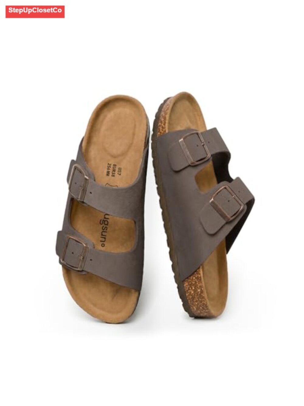 Cork Footbed Slides - Adjustable Double Buckle Sandals with Arch Support